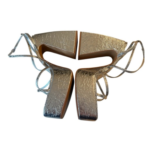 Aqua Chanc Metallic Silver High Heel Platform Sandals Square Toe Strappy NEW 9 - Picture 7 of 11